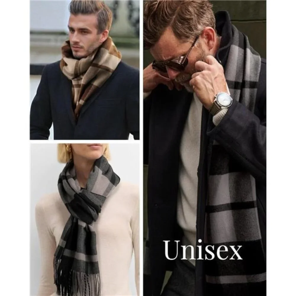 Men's Winter Scarf Long Soft Warm Scarves Plaid Tassel Scarf